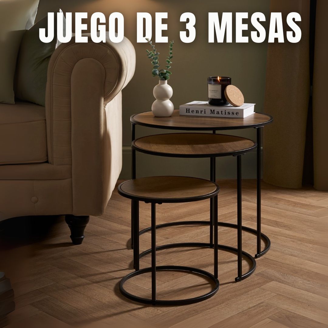Juego de 3 Mesas de Centro de Madera